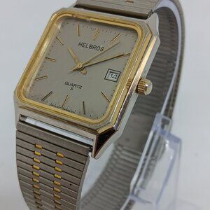 Helbros 87-3 Men's 29x30mm Slim Profile Two Tone Gray Dial Quartz Dress Watch